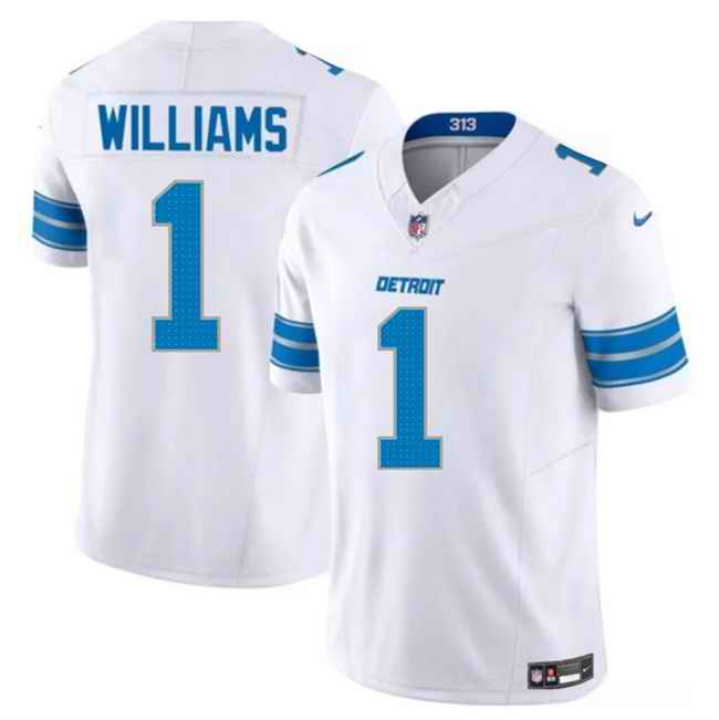 Men's Detroit Lions #1 Jameson Williams White 2025 F.U.S.E. Vapor Limited Stitched Jersey